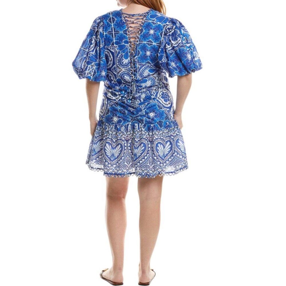 NWT FARM Rio Tile Dream Multicolor V-Neck Short Sleeve Mini Dress in Size Small.